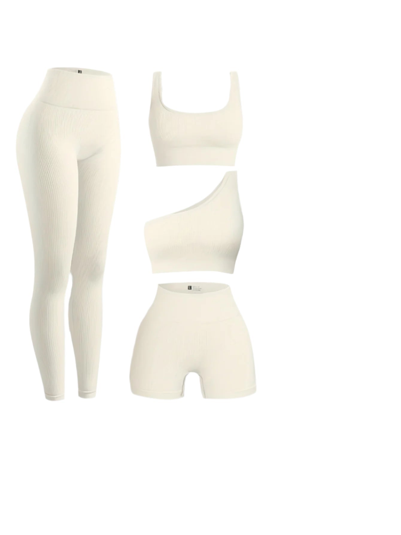 4-Piece Women's Rib-Knit Sports Yoga Set – Seamless High-Stretch Activewear for All Seasons